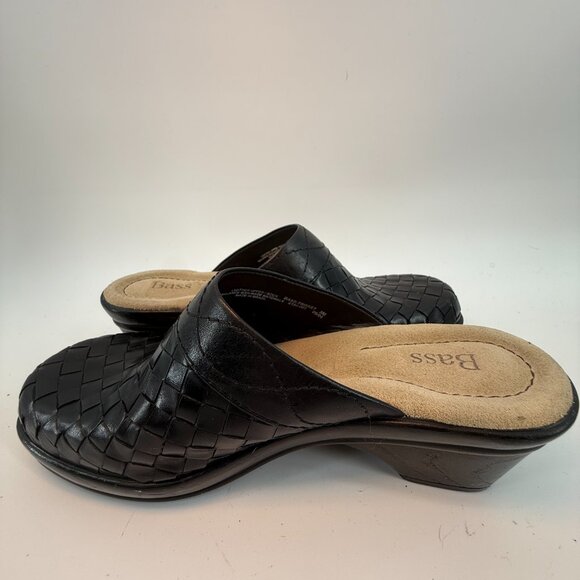 BASS Woven Clogs Black Slip On Leather Upper Size 5M Womens Round Toe - Picture 5 of 10